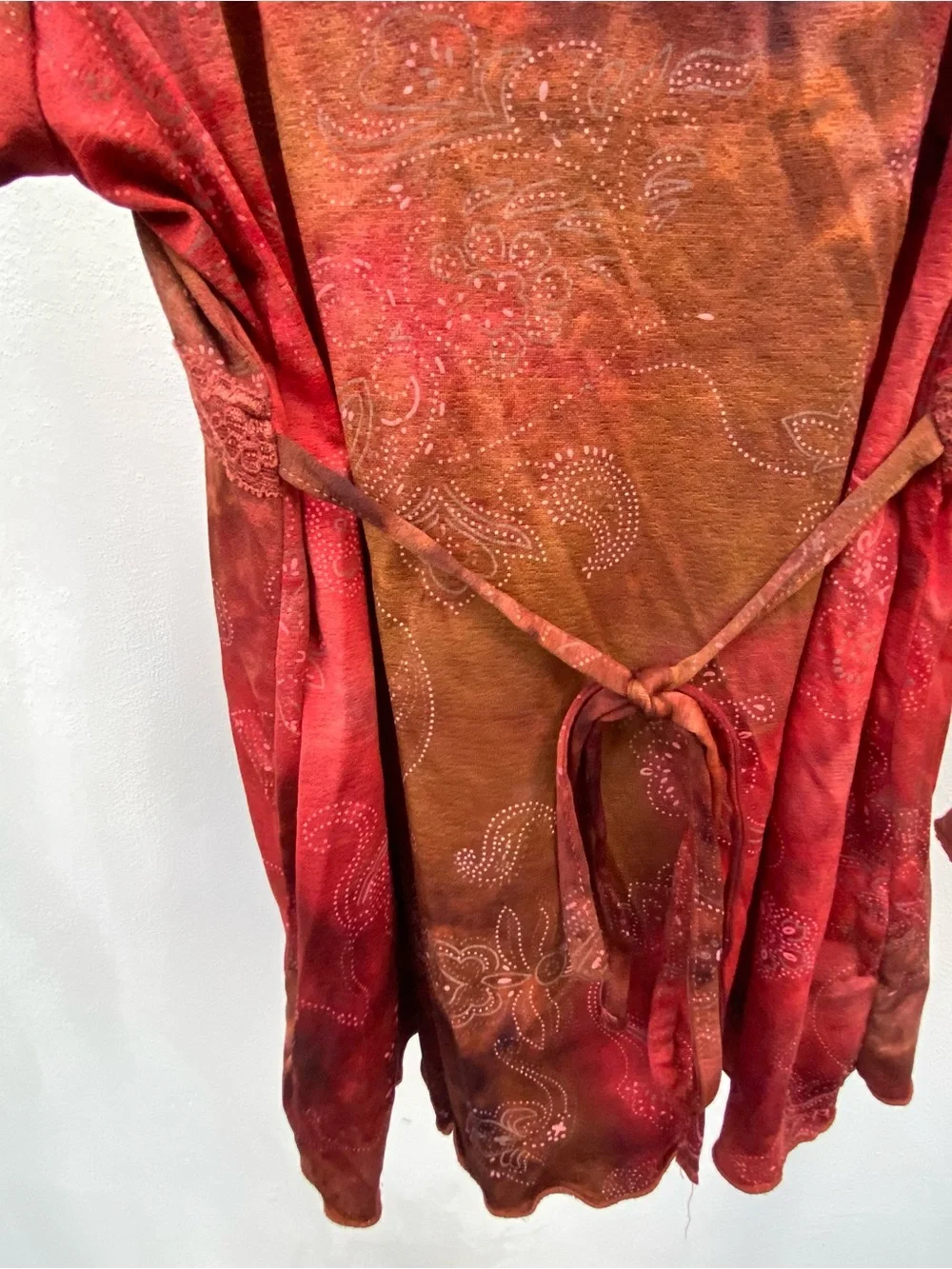 Y2K Red Paisley Babydoll Off Shoulder Tie Back Blouse Size Medium - Picture 7 of 8